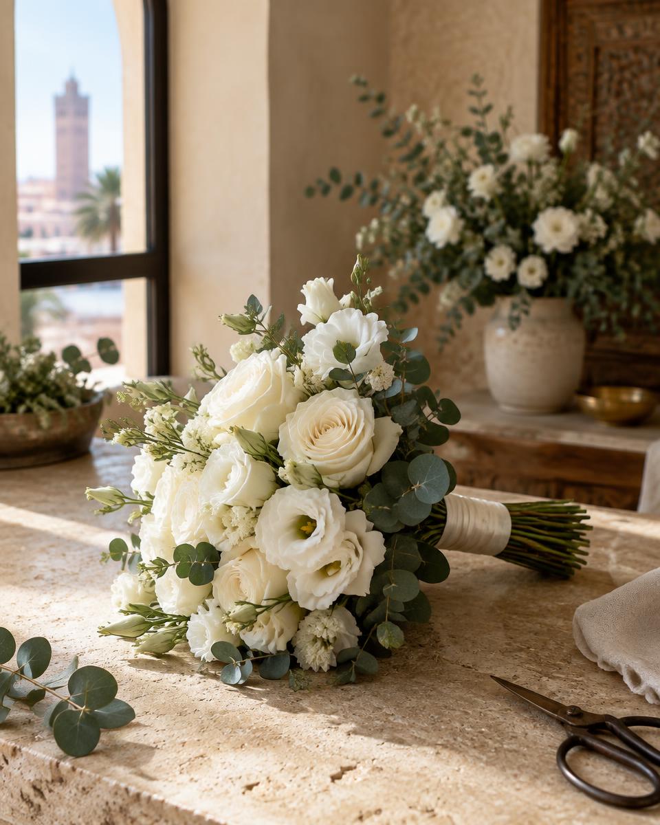 Composition florale pour mariage à Rabat